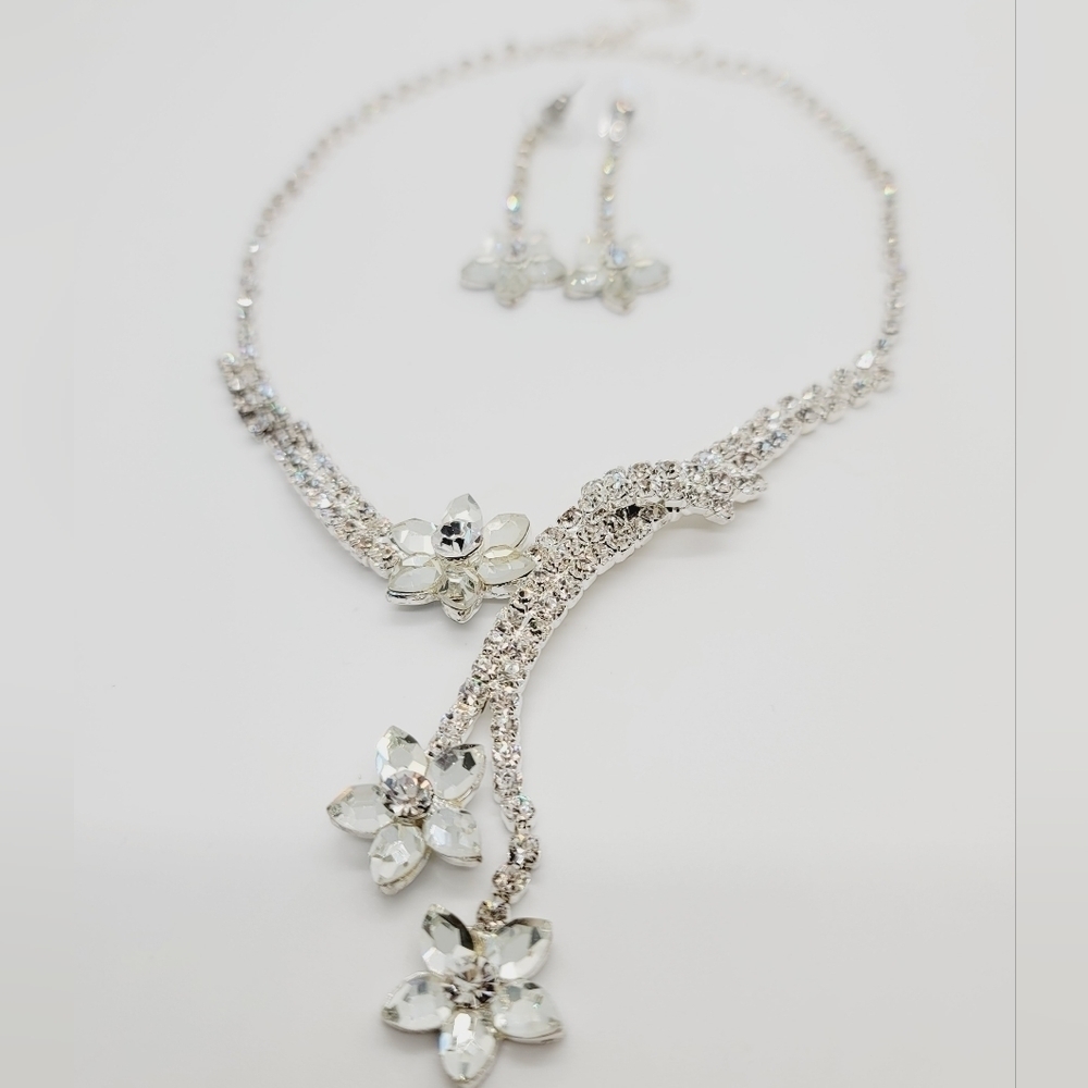 Crystal Sterling Silver Necklace Earrings set